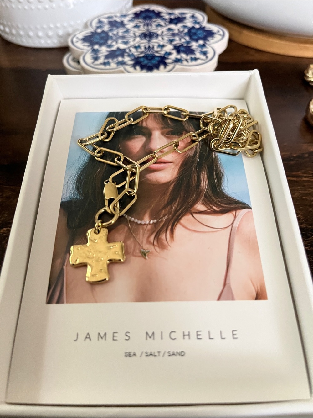 James Michelle Gold Cross Pendant Necklace - Chunky Link Chain